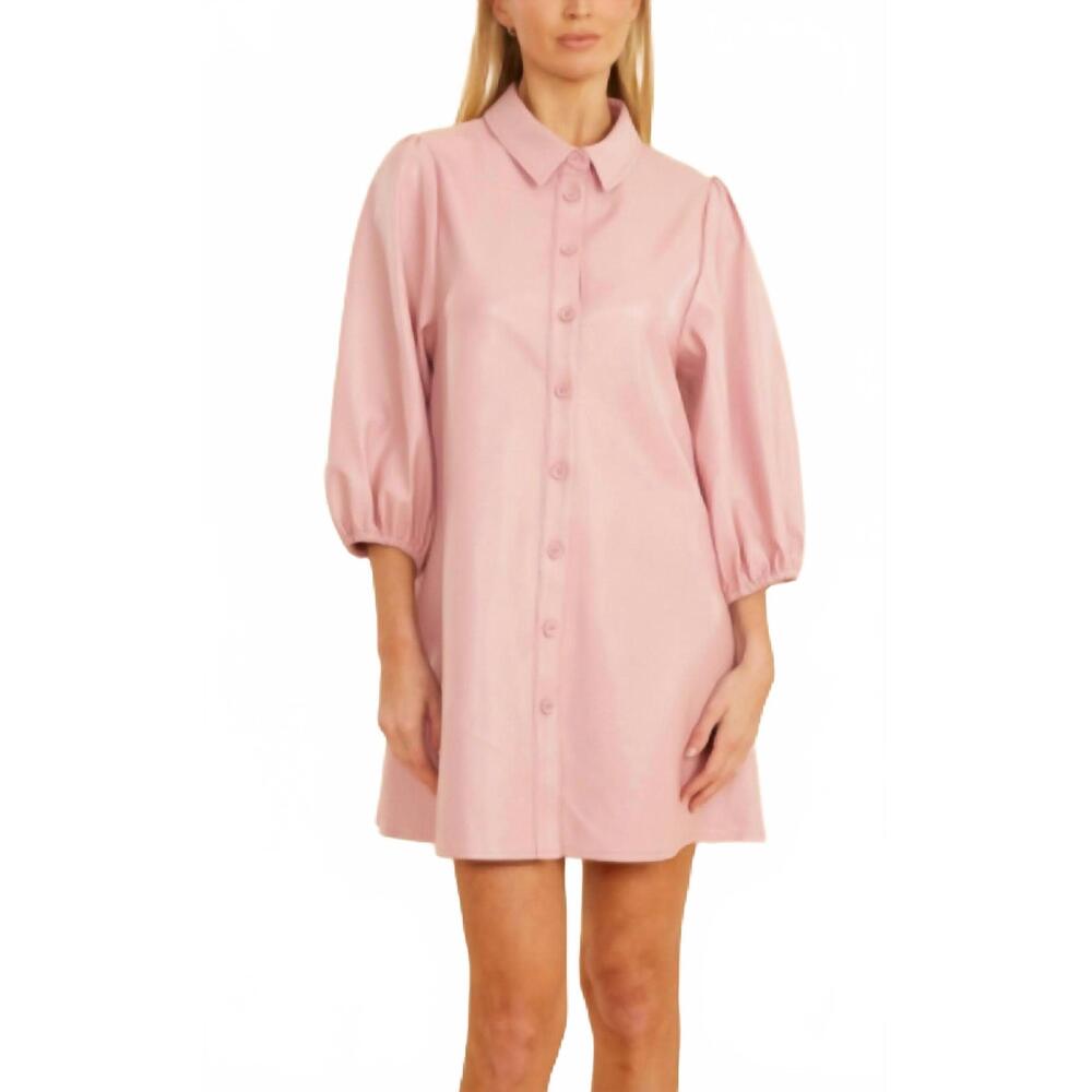 NEW DOLCE CABO faux leather puff sleeve dress in pale pink